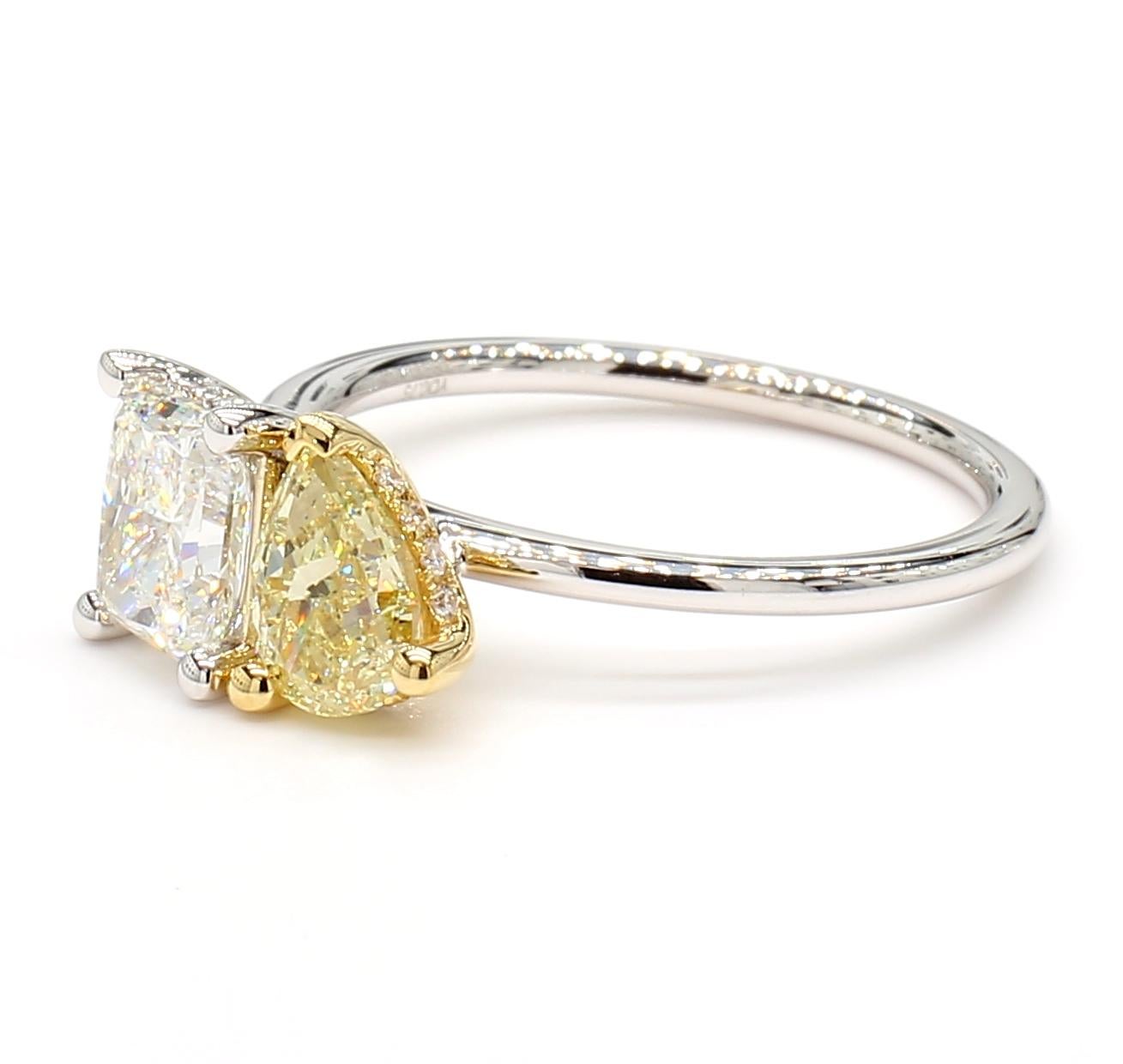 Toi Et Moi White & Yellow Diamond Ring 1.81 Cts GIA Radiant Pear 18K White Gold 3