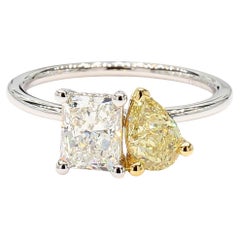 Toi Et Moi White & Yellow Diamond Ring 1.81 Cts GIA Radiant Pear 18K White Gold