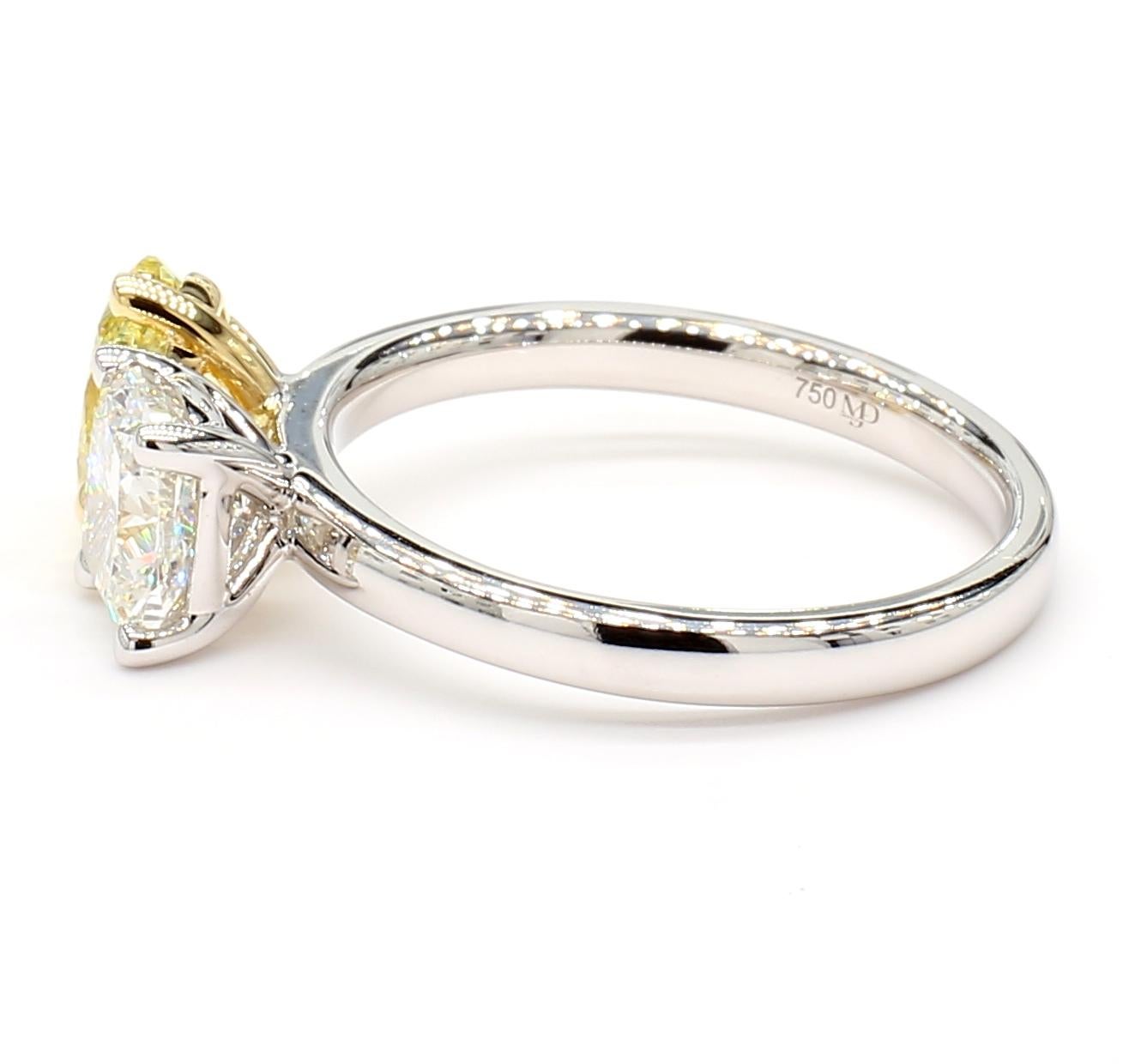 Cushion Cut Toi Et Moi White & Yellow Diamond Ring GIA Certified Cushion Oval 18K White Gold