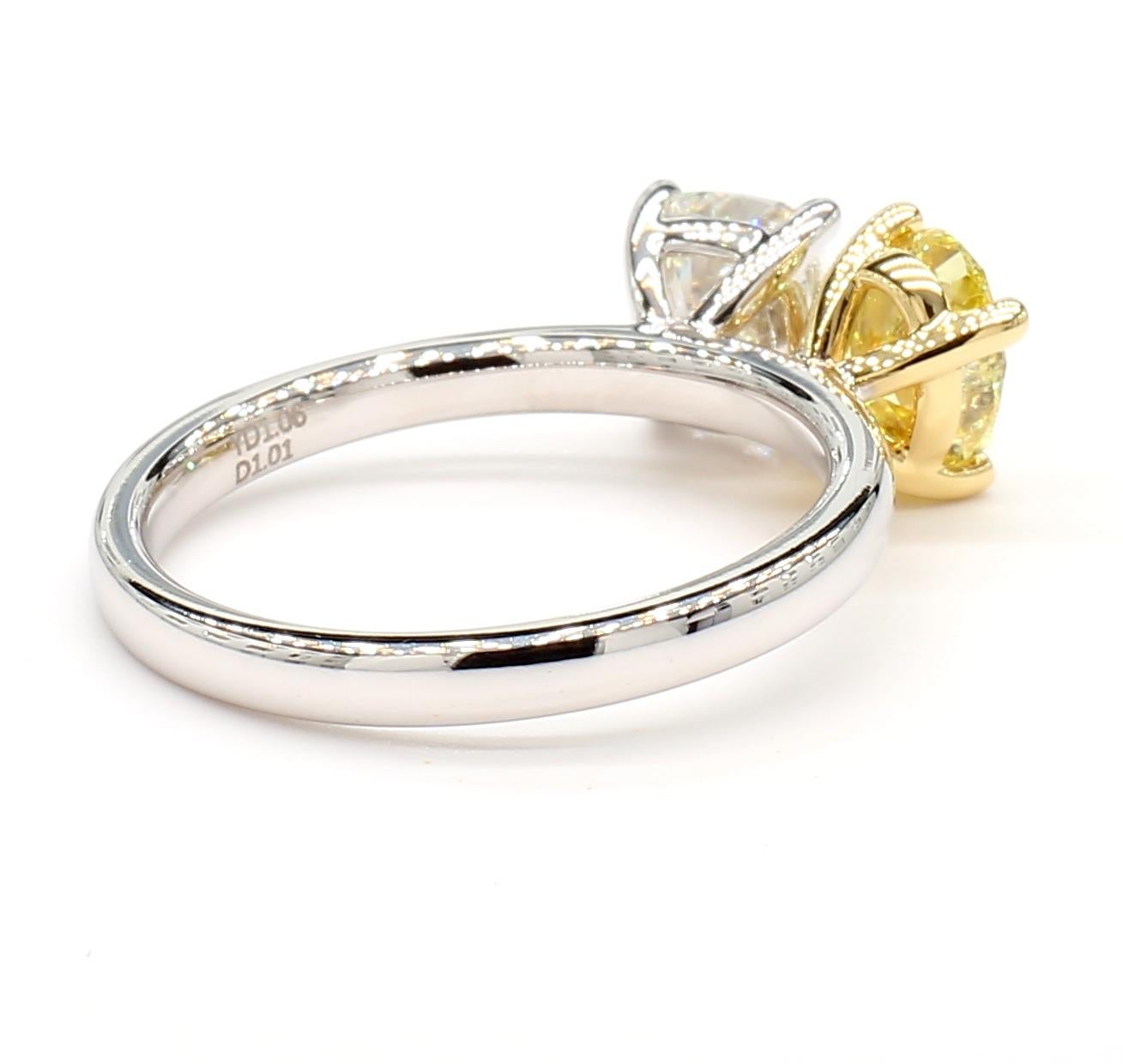 Women's Toi Et Moi White & Yellow Diamond Ring GIA Certified Cushion Oval 18K White Gold