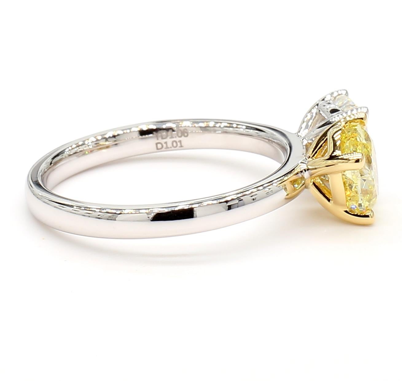Toi Et Moi White & Yellow Diamond Ring GIA Certified Cushion Oval 18K White Gold 1