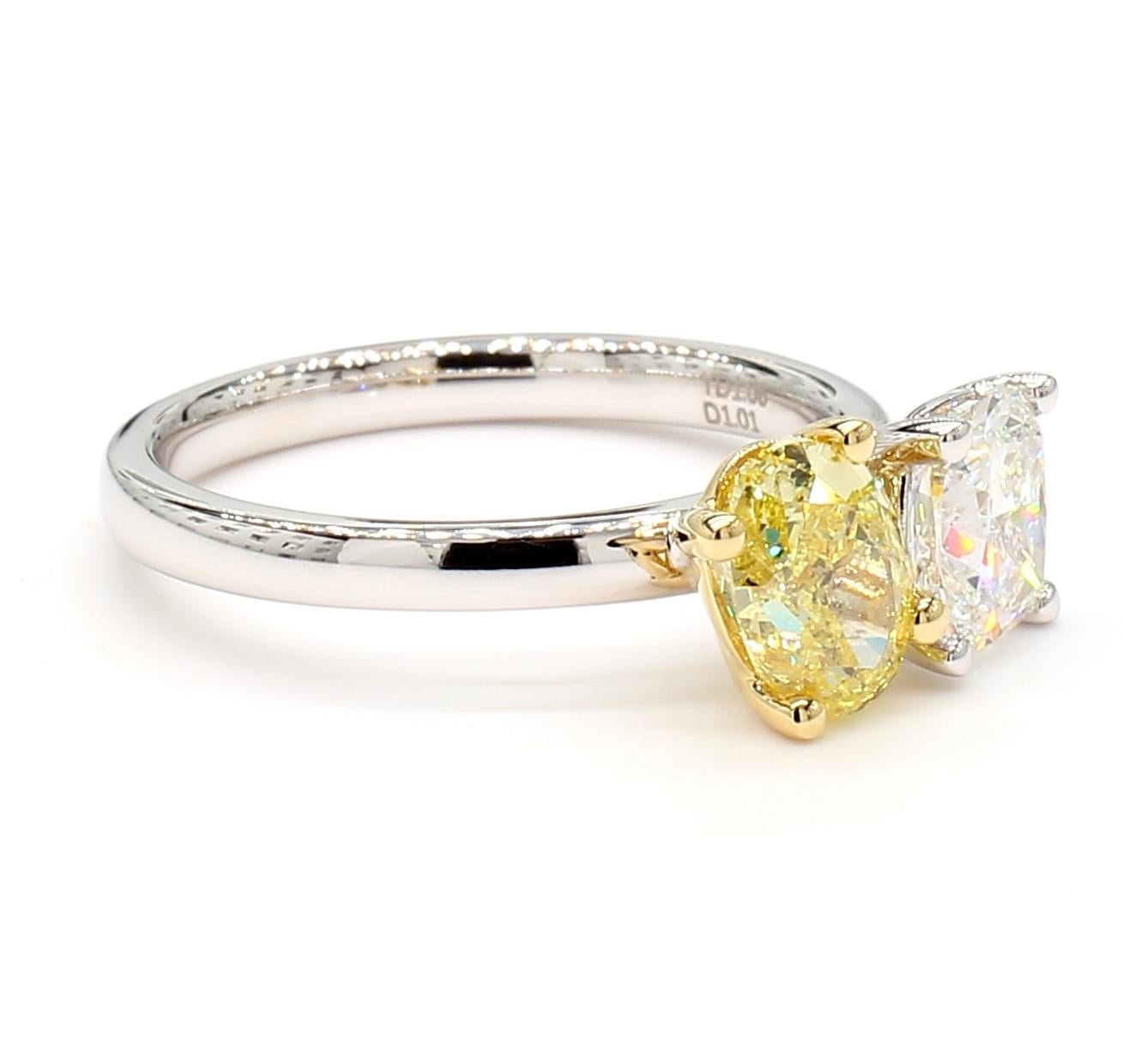 Toi Et Moi White & Yellow Diamond Ring GIA Certified Cushion Oval 18K White Gold 2