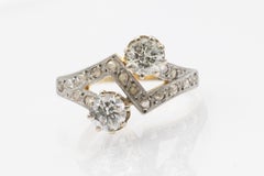 Toi et Moi yellow and white gold ring with brilliant and rose cut diamonds 0.88.