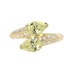 Toi Et Moi Yellow Diamond Double Pear-Shape Ring with White Round Diamonds, 18k