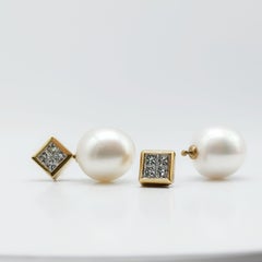 Toi et Moi Yellow Gold Earrings with Diamonds and South Sea Pearls