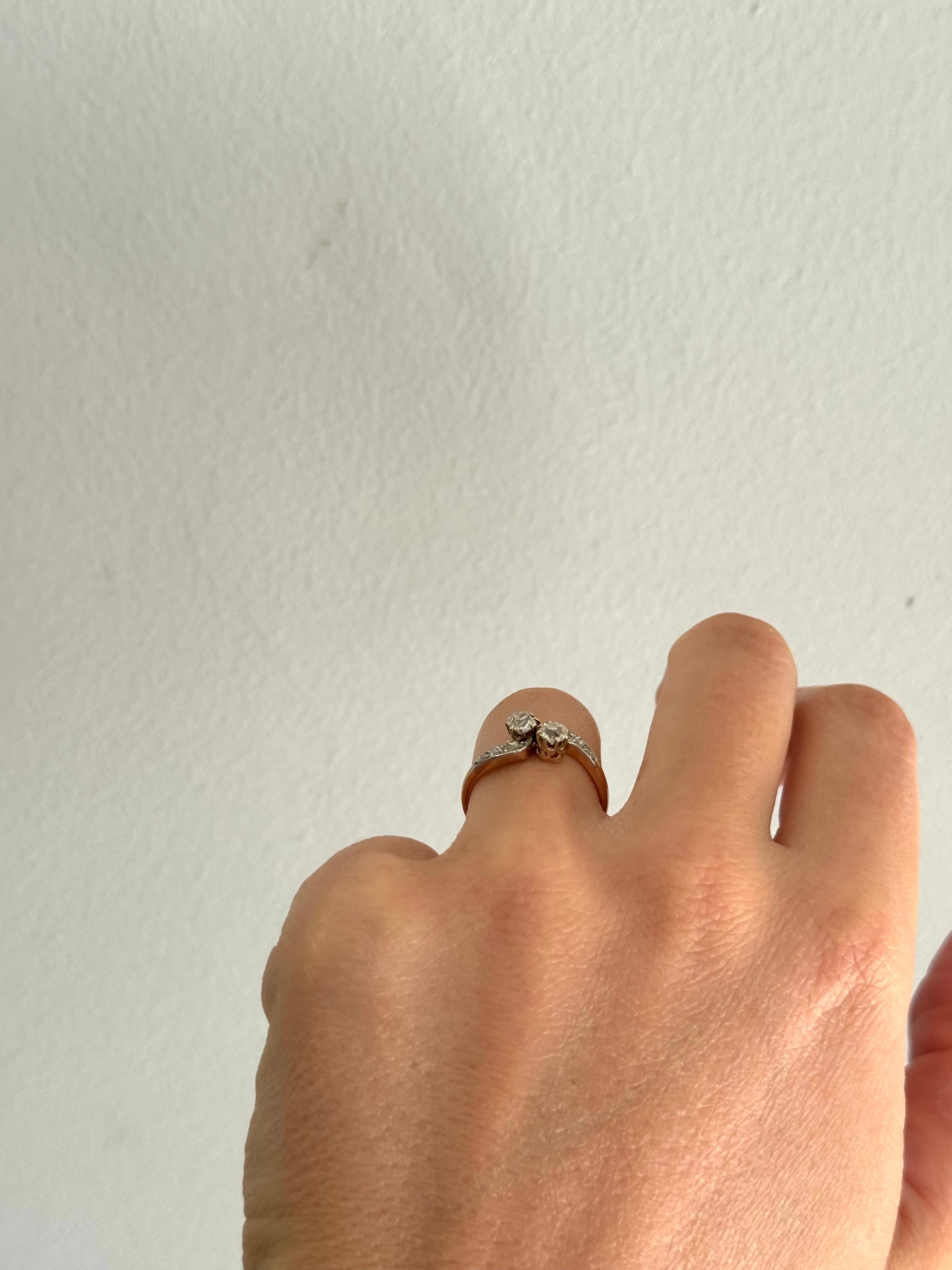 Toi & Moi diamond ring circa 1900 For Sale 1