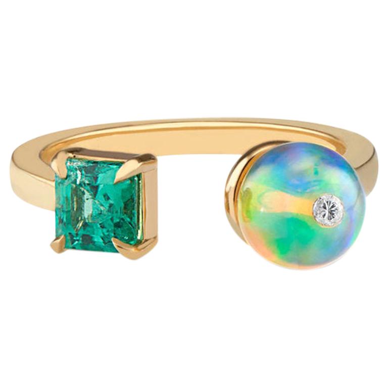 Toi Moi Opal Bead Emerald and Diamond Ring For Sale