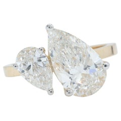 Toi Moi Pear Naural Diamond Solitaire Promise Ring in 14K Solid Gold (Certified)