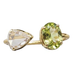 Bague « Toi Moi » en or jaune 18 carats avec péridot et diamant, pierre de naissance