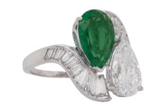 Toi & Moi Platinum Ring 2.15ct, Pear Diamond & Emerald, Estate Sultan Oman