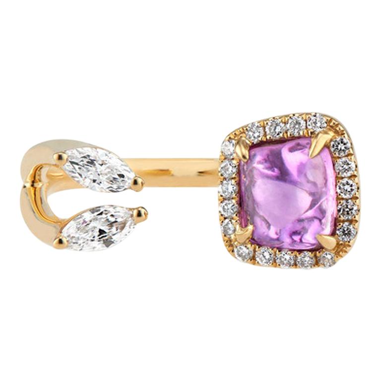 Toi Moi Purple Pink Sapphire and Marquise Diamond Ring For Sale