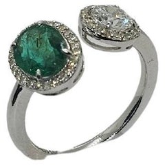 2.16 carats Natural Diamond and Natural Emerald Toi Et Moi Ring