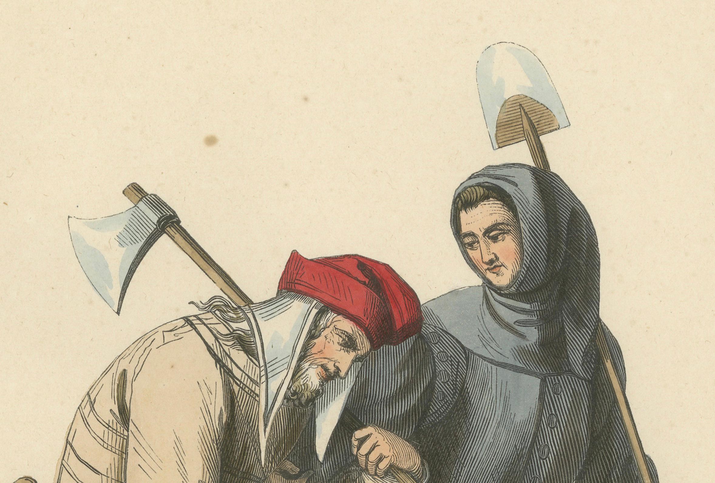 Mid-19th Century Toil of the Ages: Medieval Peasantry at Work, 1847 For Sale