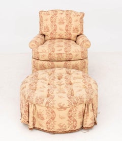 Toile de Jouy Upholstered Club Chair and Ottoman