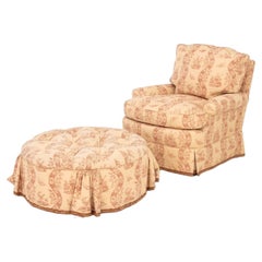 Toile de Jouy Upholstered Club Chair and Ottoman