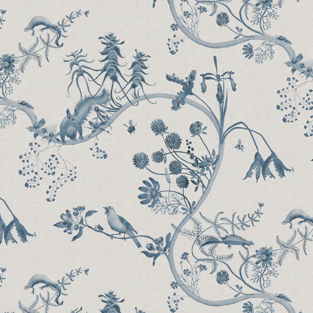 Toile Mercia Vines Wallpaper Botanical in Indigo In New Condition For Sale In Kent, GB