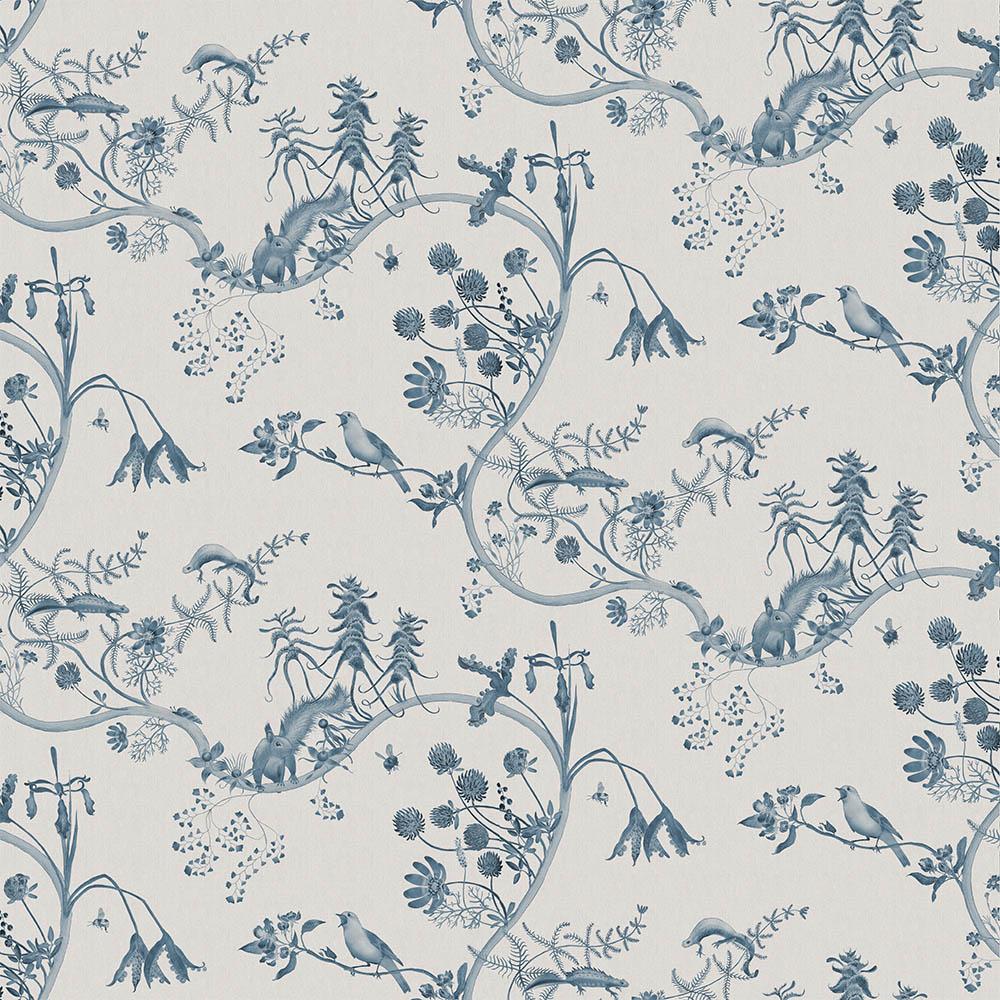 Contemporary Toile Mercia Vines Wallpaper Botanical in Indigo For Sale