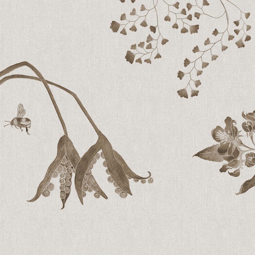 English Toile Mercia Vines Wallpaper Botanical in Sepia For Sale