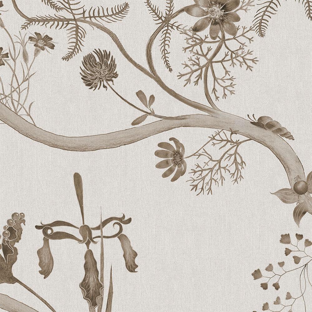 Contemporary Toile Mercia Vines Wallpaper Botanical in Sepia For Sale
