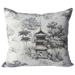 Toile Pagoda Black and White Pillow