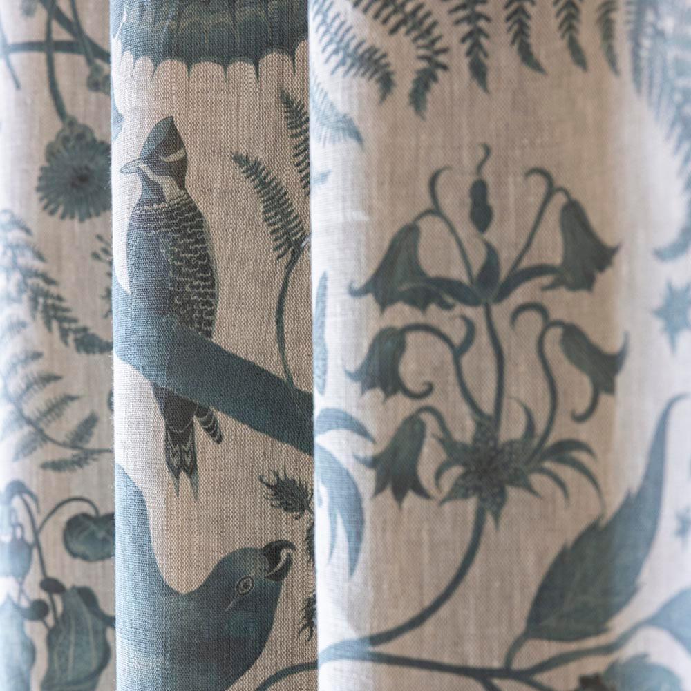 Paper Toile Parakeets Wallpaper Botanical in Indigo For Sale