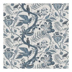 Toile Parakeets Wallpaper Botanical in Indigo