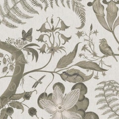 Toile Parakeets Wallpaper Botanical in Taupe