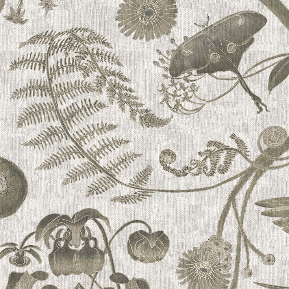Contemporary Toile Parakeets Wallpaper Botanical in Taupe For Sale
