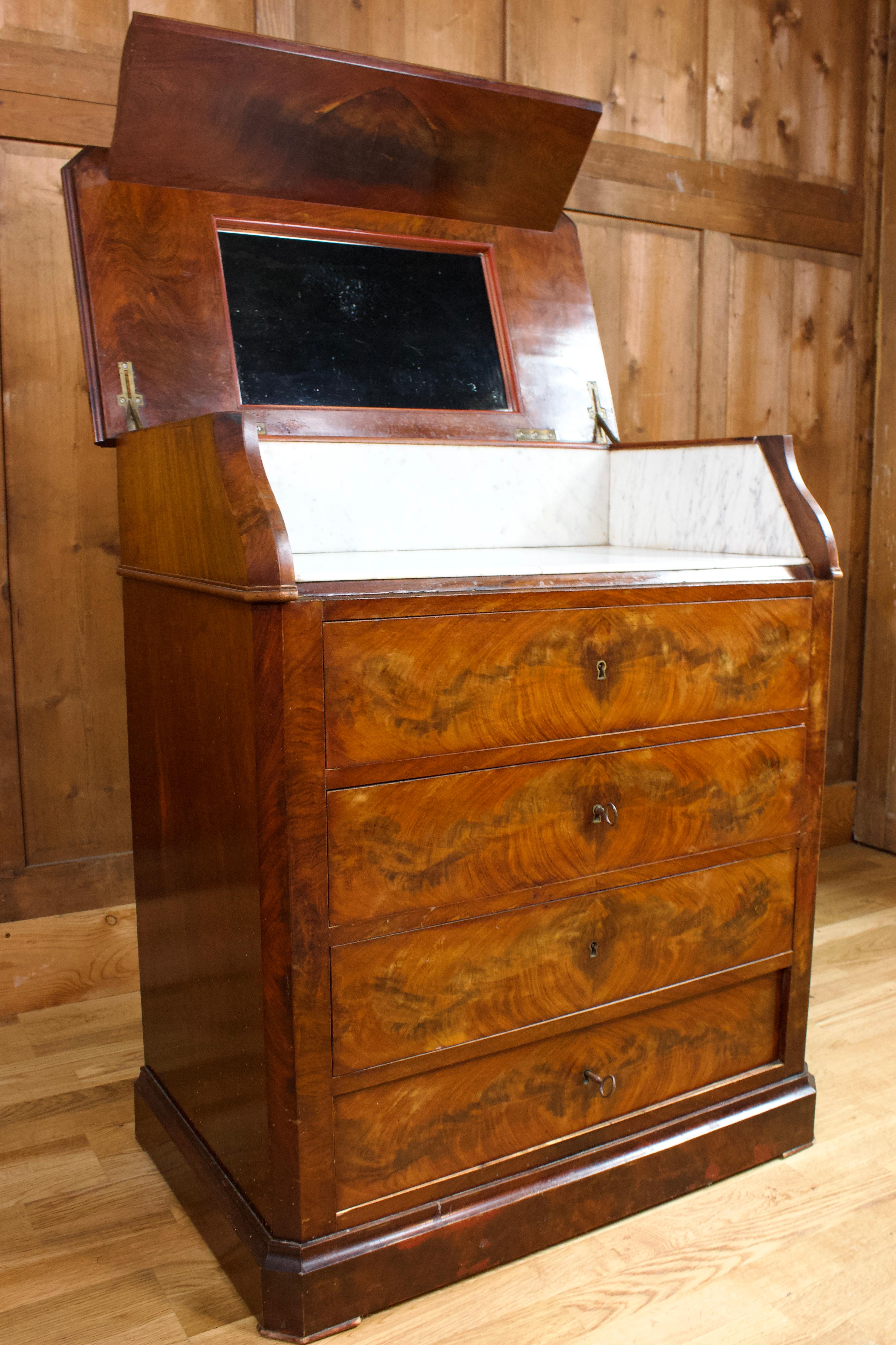 French Toilet Commode Mahogany and Marble Vanity Louis Philippe Period 19th Century