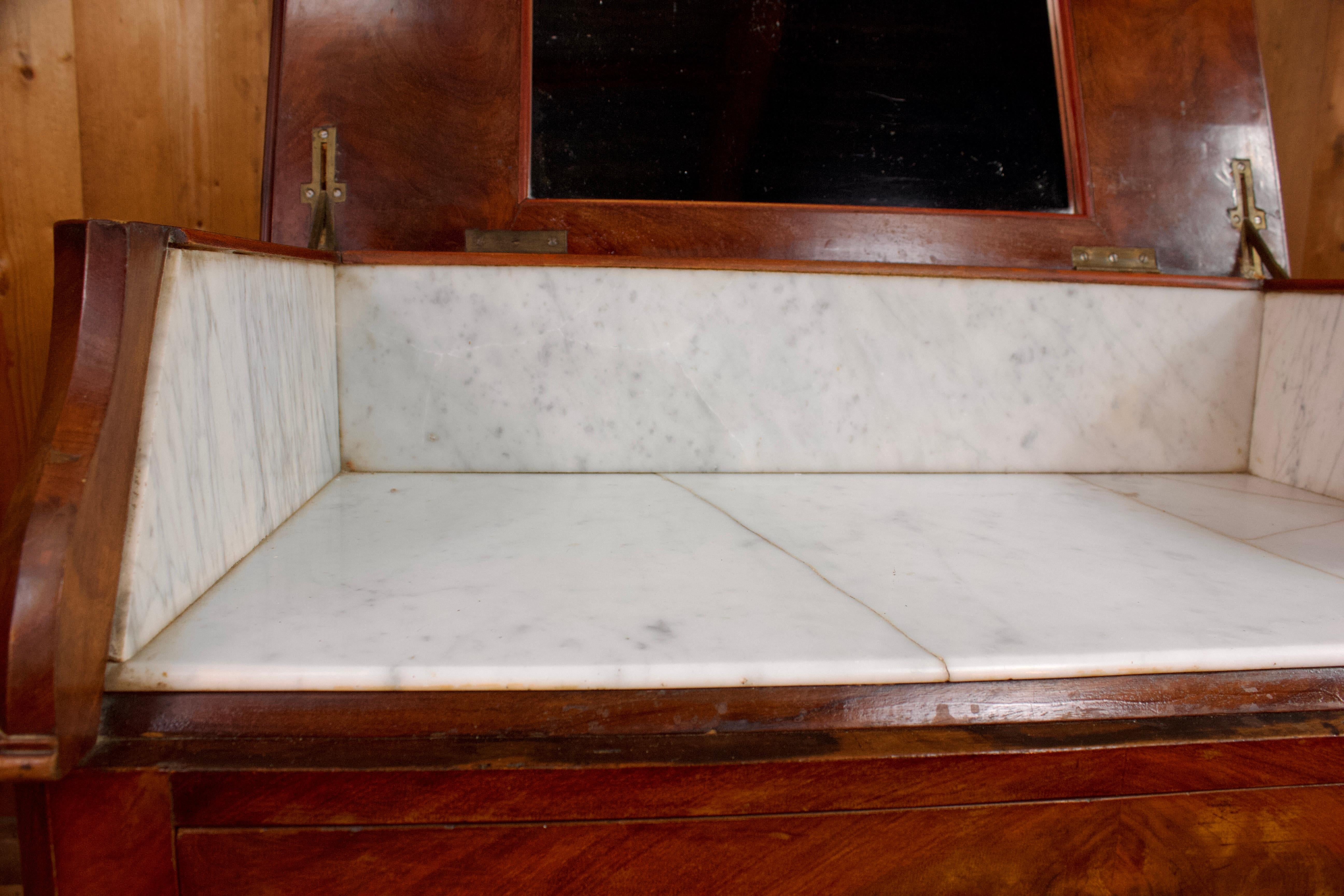 Veneer Toilet Commode Mahogany and Marble Vanity Louis Philippe Period 19th Century