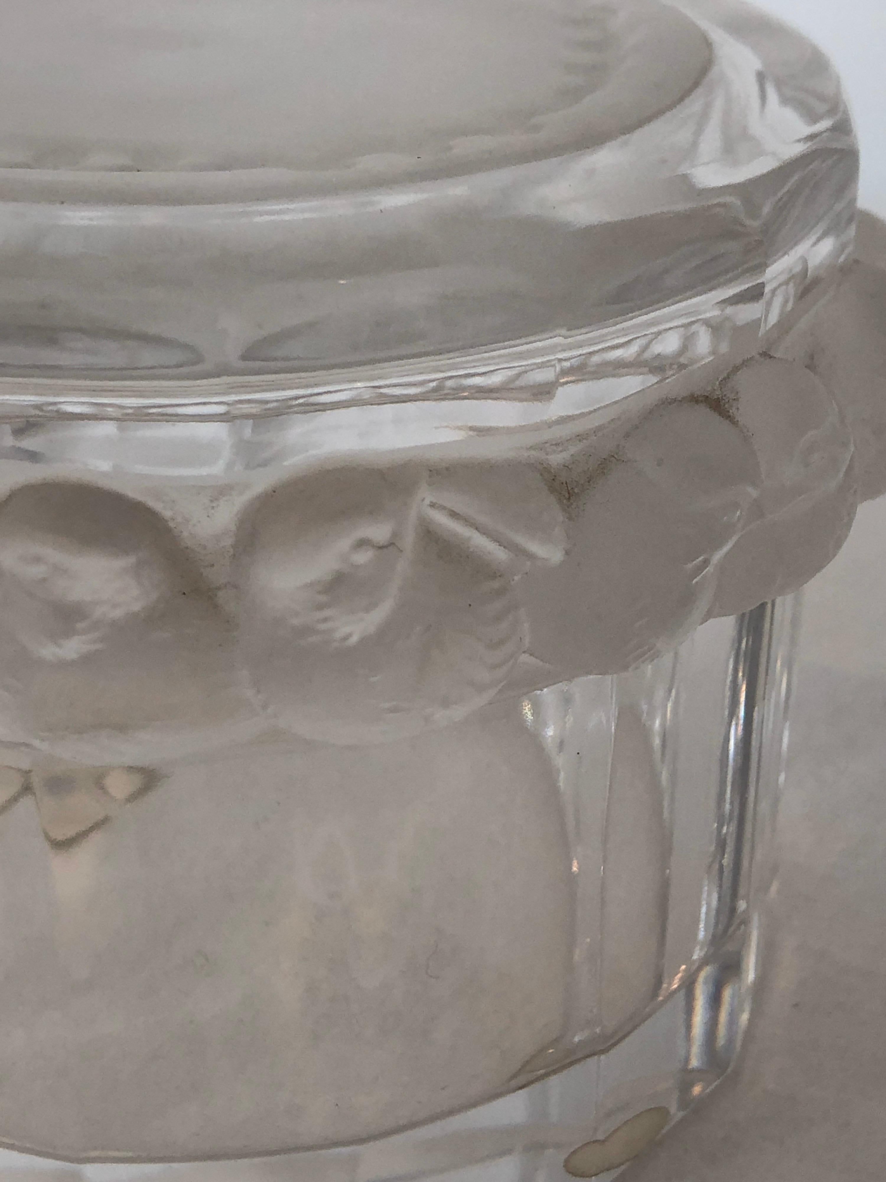 Toilet Garniture Set of Lalique Clear and Frosted Glass Sparrow, circa 1970 5