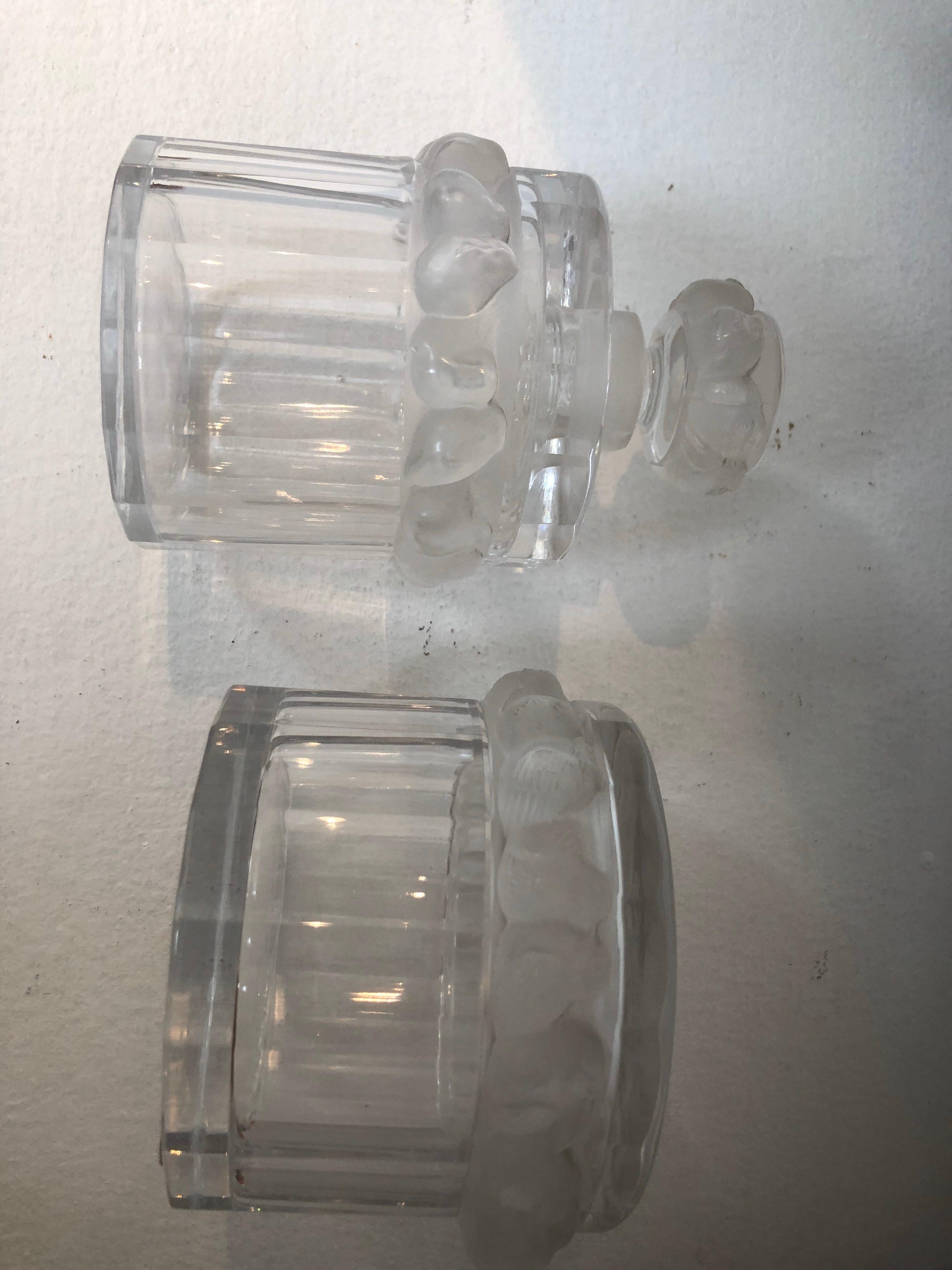 Toilet Garniture Set of Lalique Clear and Frosted Glass Sparrow, circa 1970 6