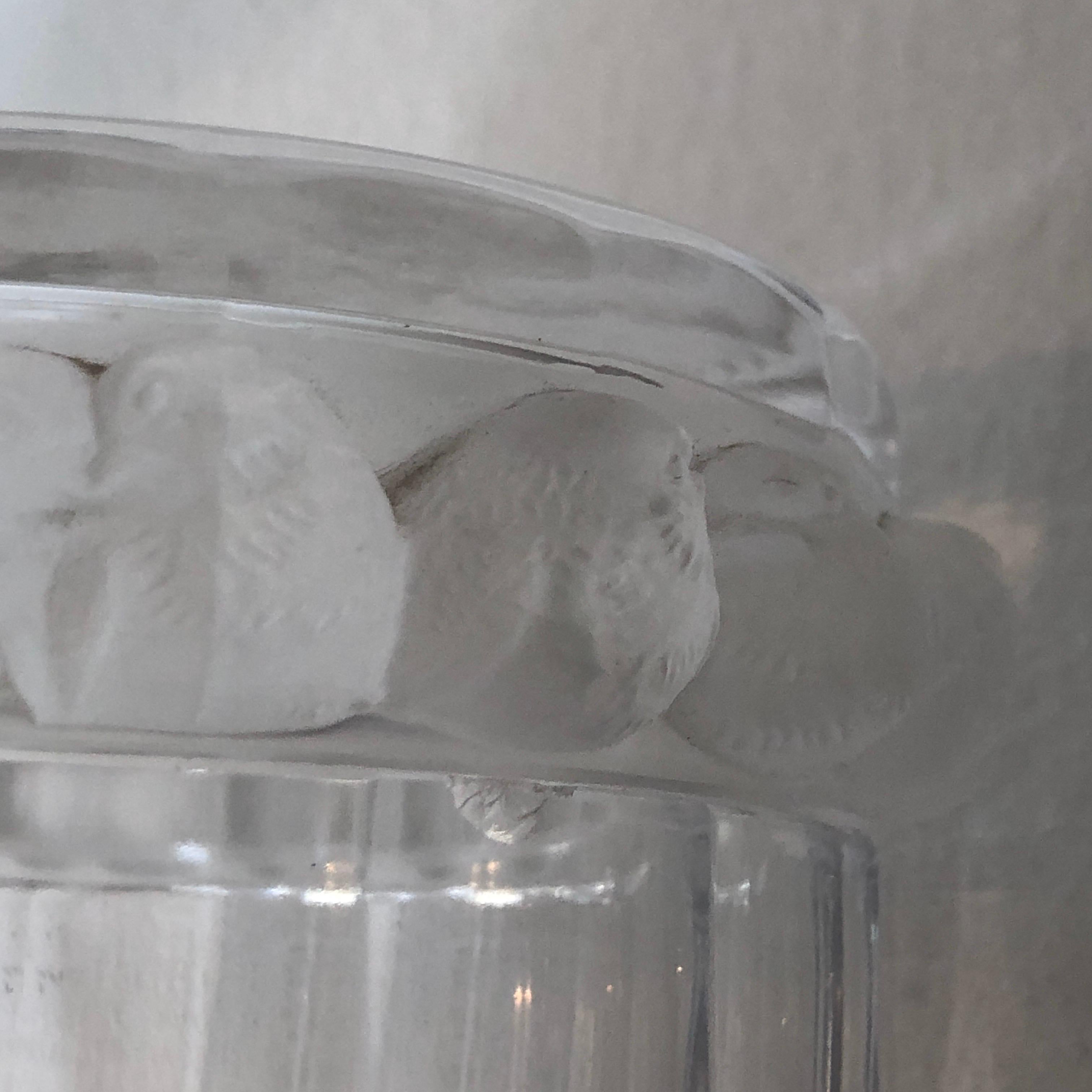 Toilet Garniture Set of Lalique Clear and Frosted Glass Sparrow, circa 1970 7