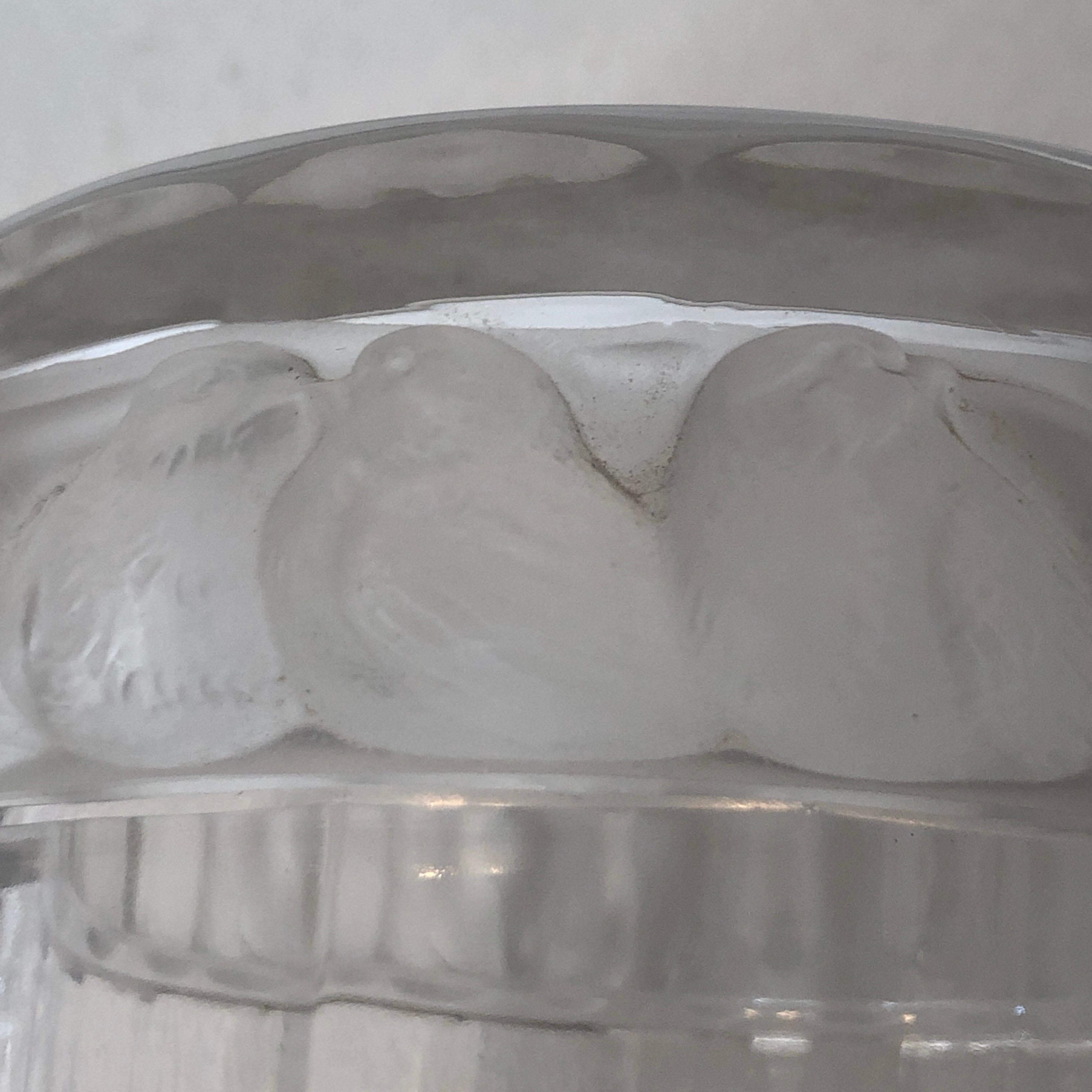 Toilet Garniture Set of Lalique Clear and Frosted Glass Sparrow, circa 1970 8
