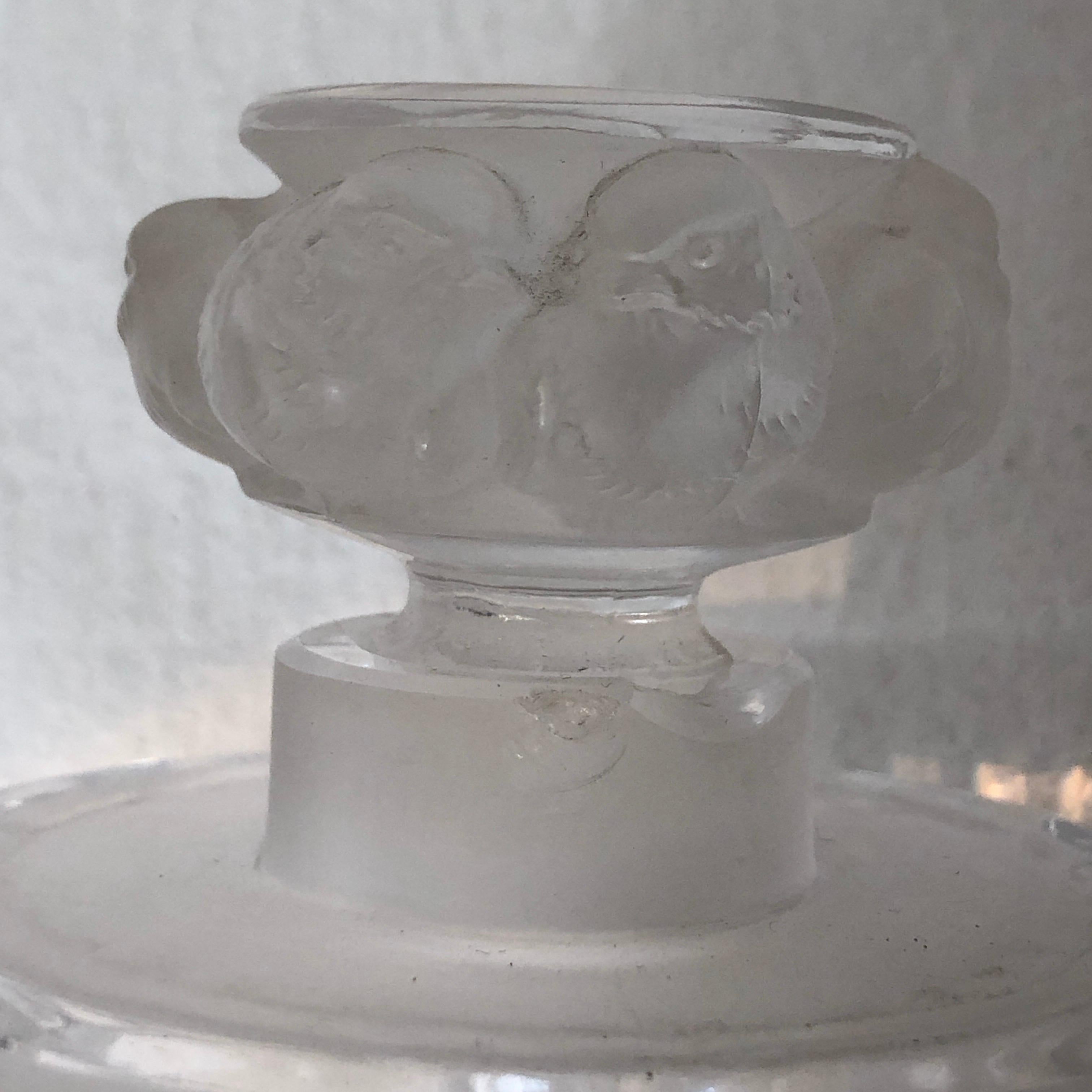 Toilet Garniture Set of Lalique Clear and Frosted Glass Sparrow, circa 1970 9