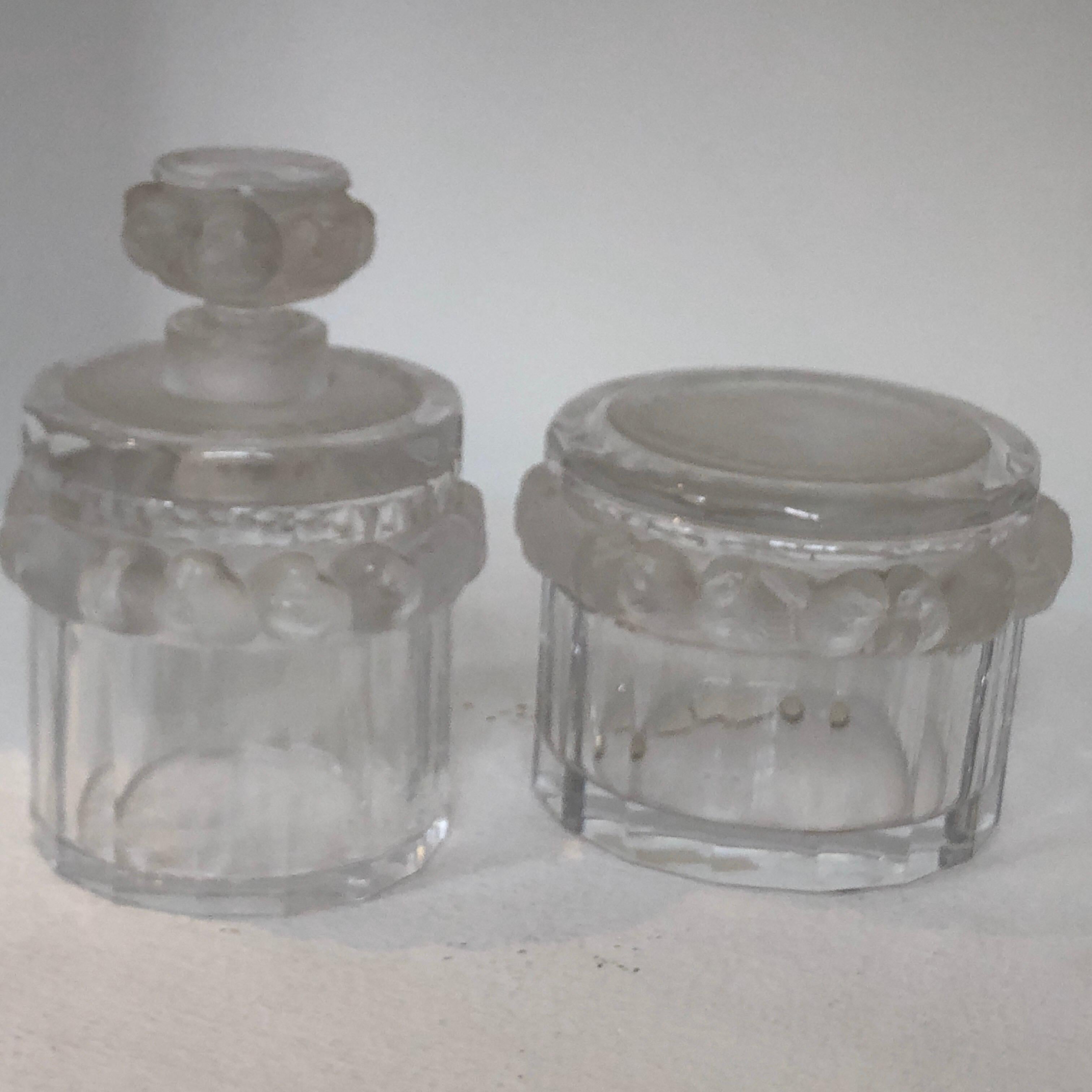 Toilet Garniture Set of Lalique Clear and Frosted Glass Sparrow, circa 1970 10