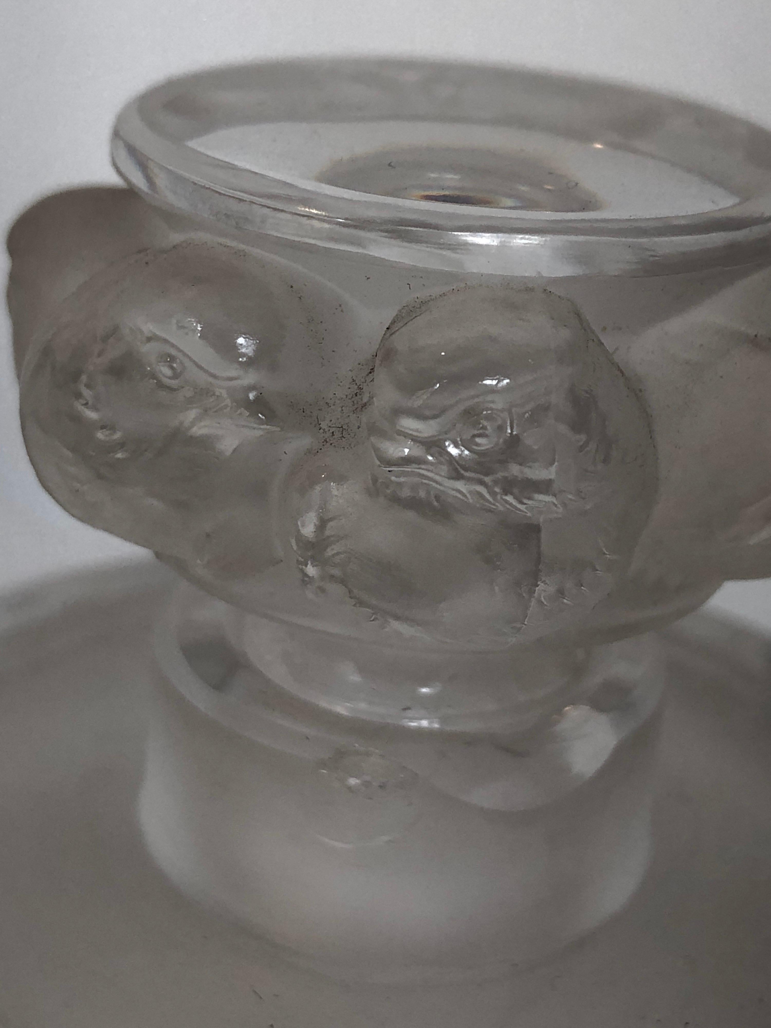 20th Century Toilet Garniture Set of Lalique Clear and Frosted Glass Sparrow, circa 1970
