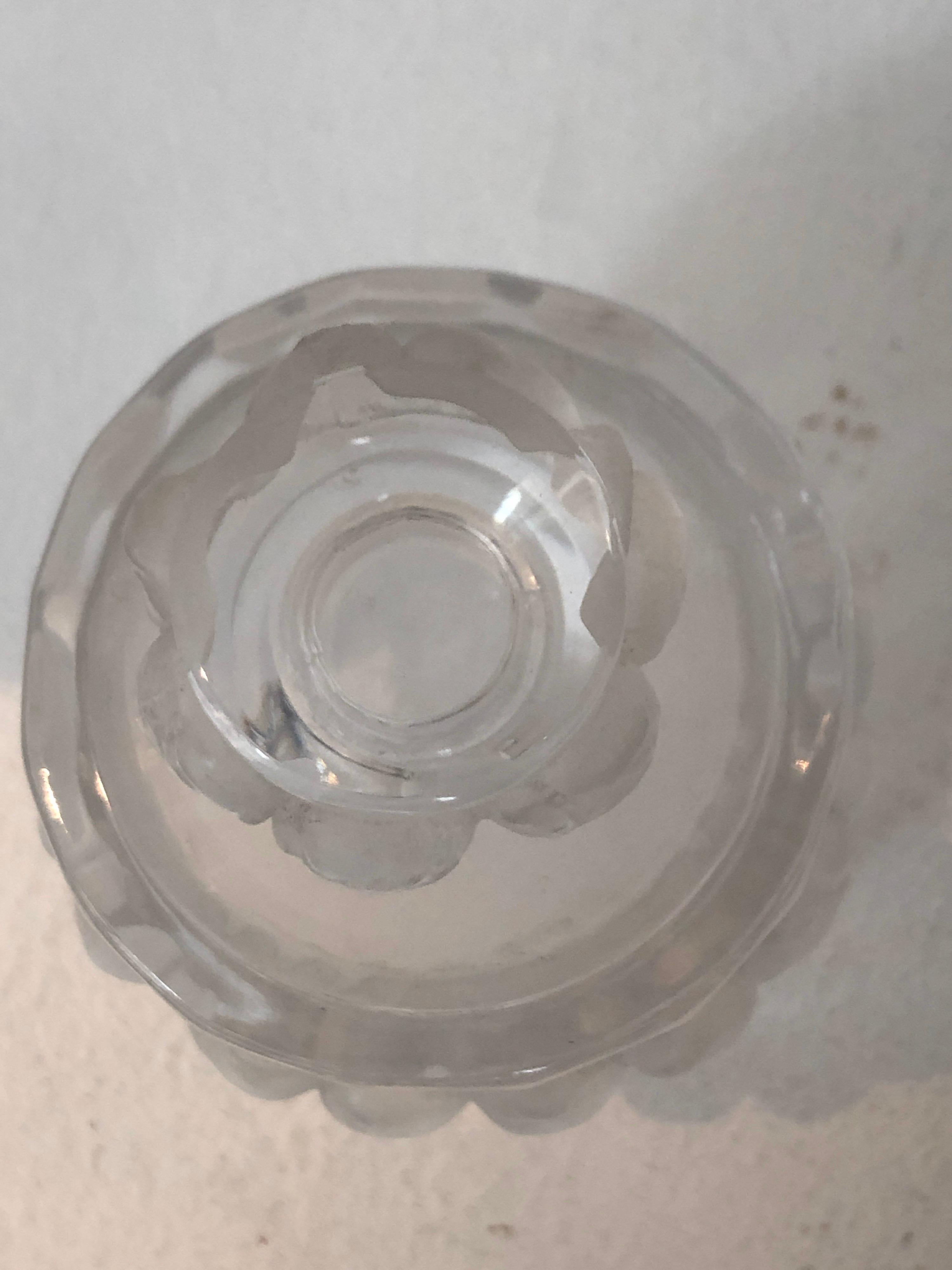 Crystal Toilet Garniture Set of Lalique Clear and Frosted Glass Sparrow, circa 1970