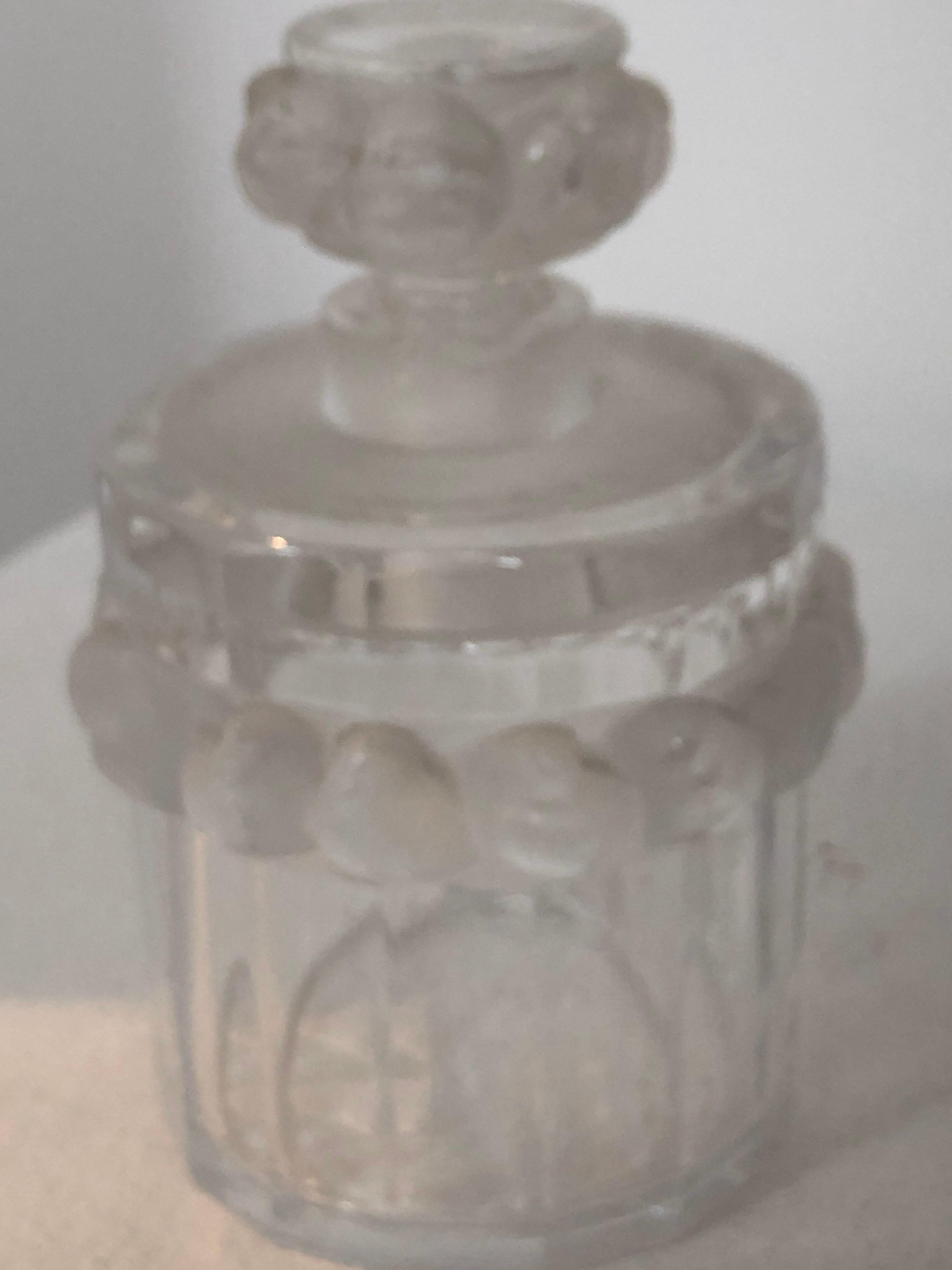 Toilet Garniture Set of Lalique Clear and Frosted Glass Sparrow, circa 1970 1