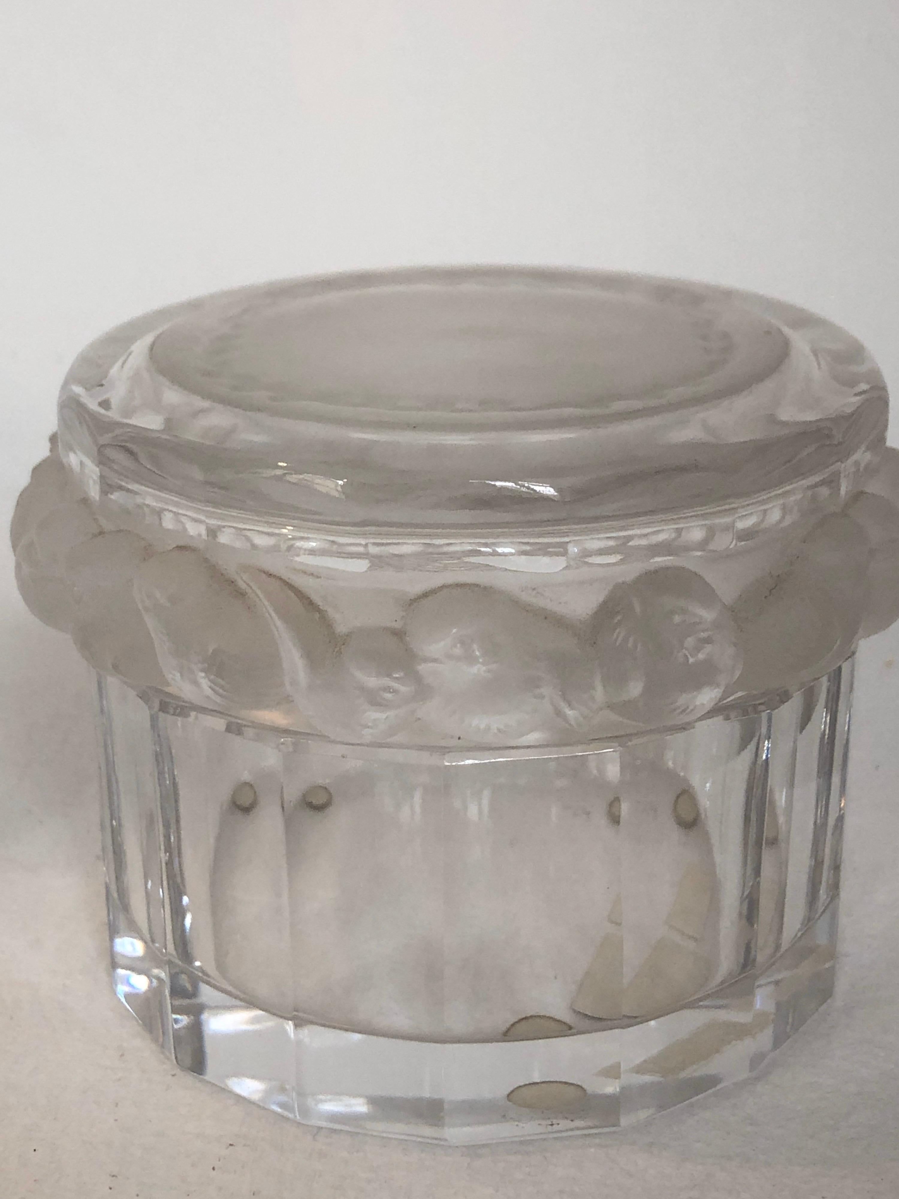 Toilet Garniture Set of Lalique Clear and Frosted Glass Sparrow, circa 1970 2