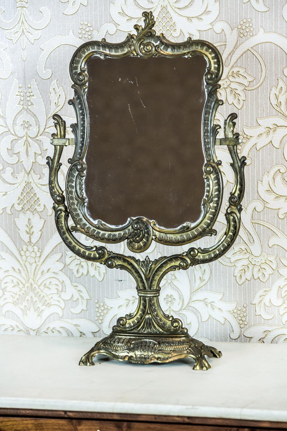 European Toilet Mirror in a Brass Mirror from the 1960s