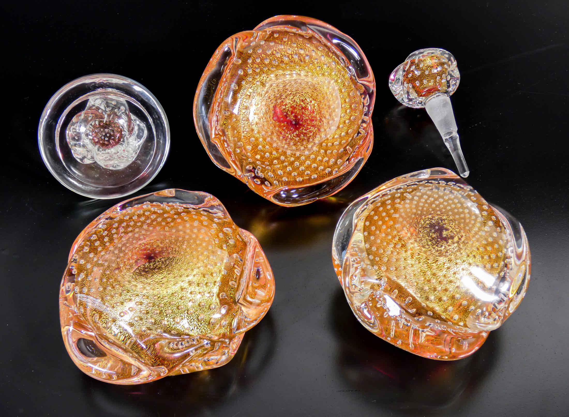 Toilet Set in Blown Murano Glass with Gold Flakes, E. Barovier, 40s For Sale 6