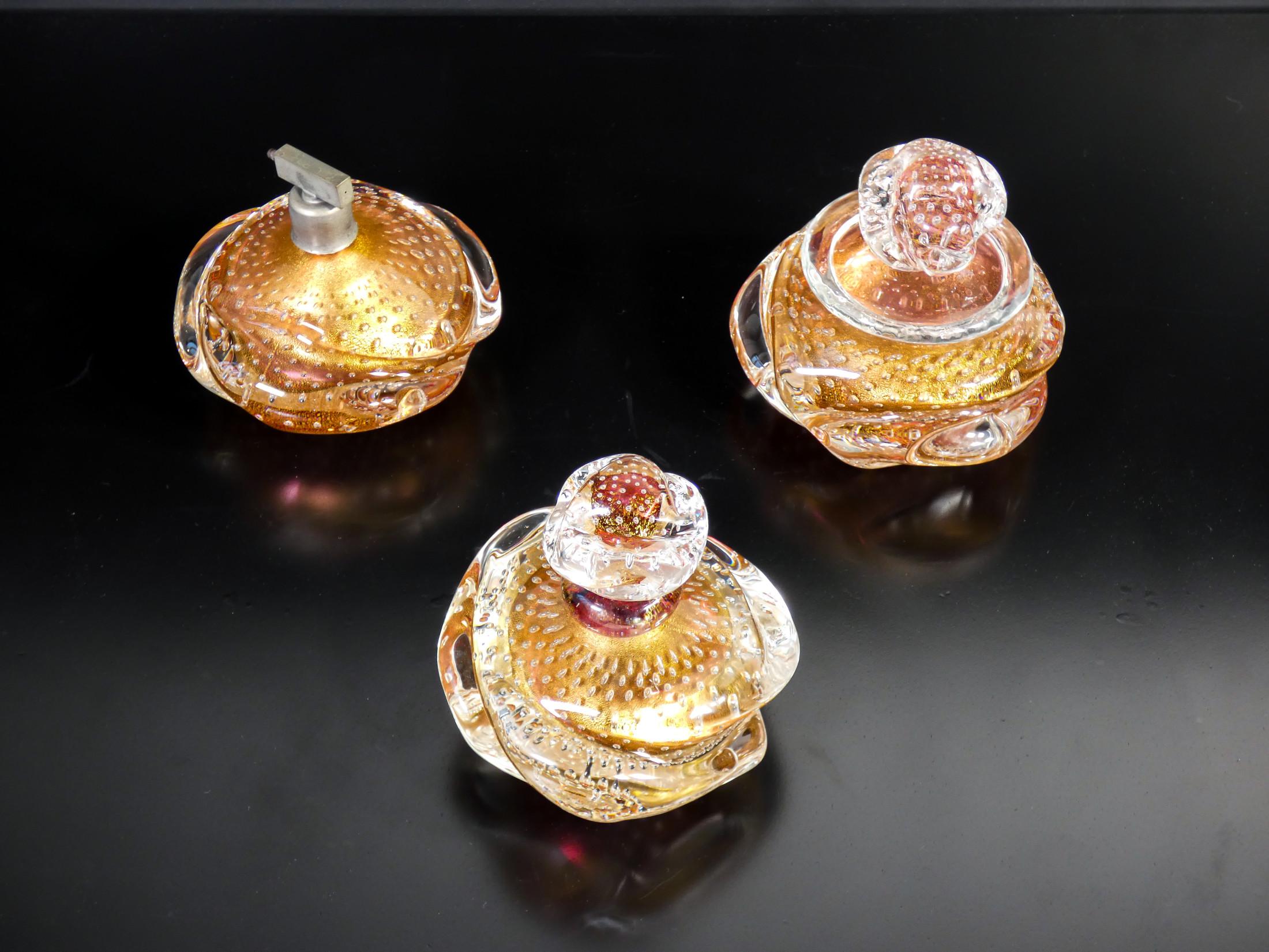 Italian Toilet Set in Blown Murano Glass with Gold Flakes, E. Barovier, 40s For Sale