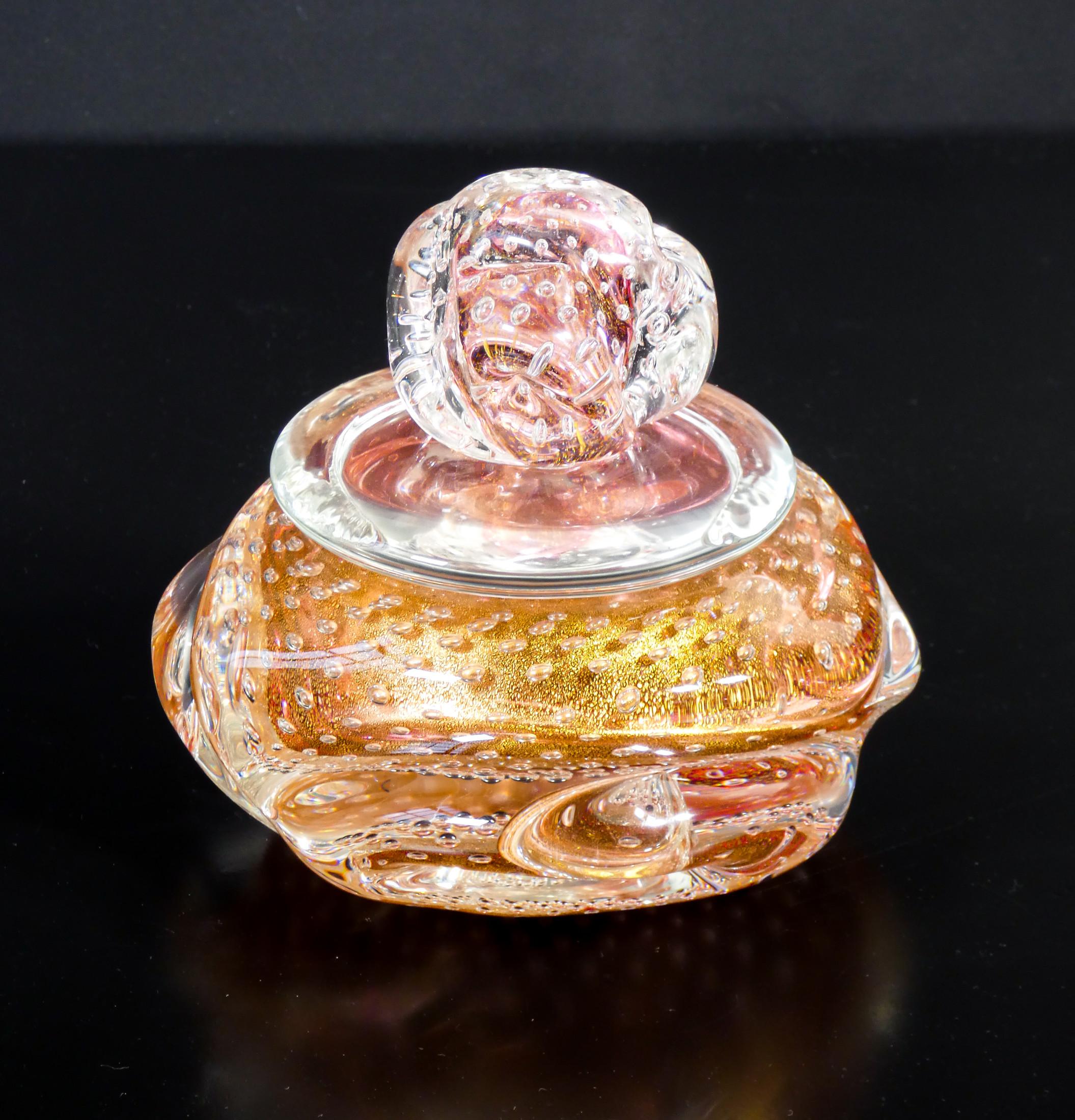 Mid-20th Century Toilet Set in Blown Murano Glass with Gold Flakes, E. Barovier, 40s For Sale