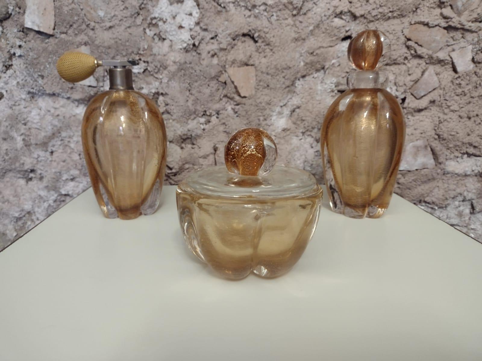 Set Murano Perfume Bottles and Powder Lid Jar by Barovier For Sale 2