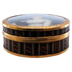 Toiletry box in gold on tortoiseshell with antique lady on the removable lid