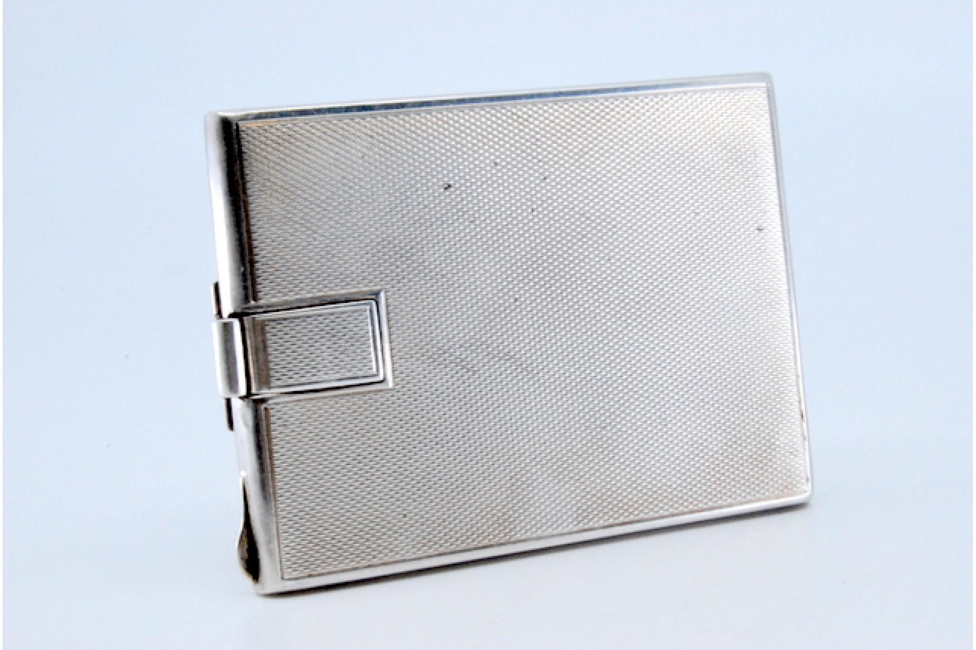 20th Century Toiletry box in guilloche silver with mirror inside For Sale