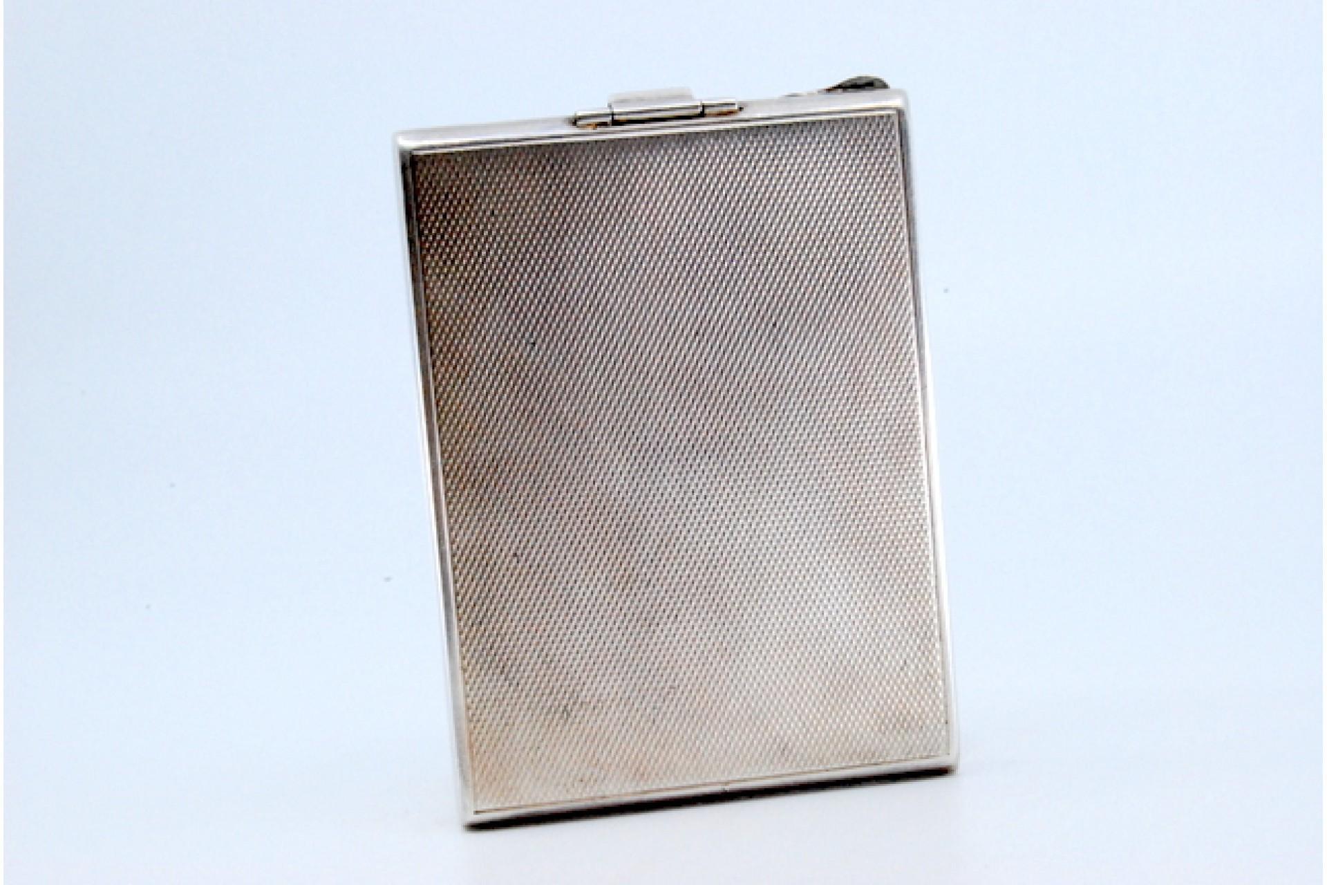 Silver Toiletry box in guilloche silver with mirror inside For Sale