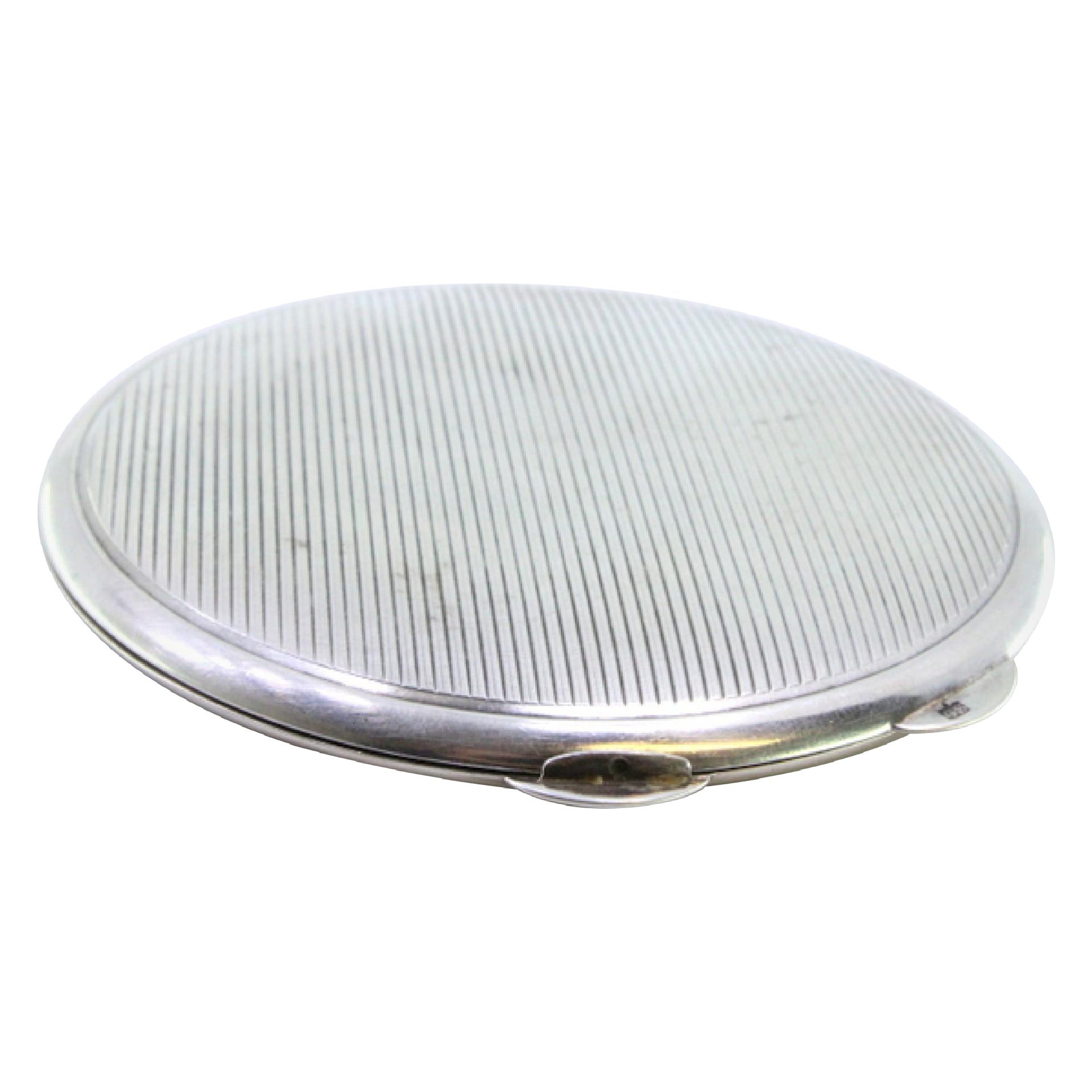 Toiletry box in guilloche silver with opening application and mirror inside