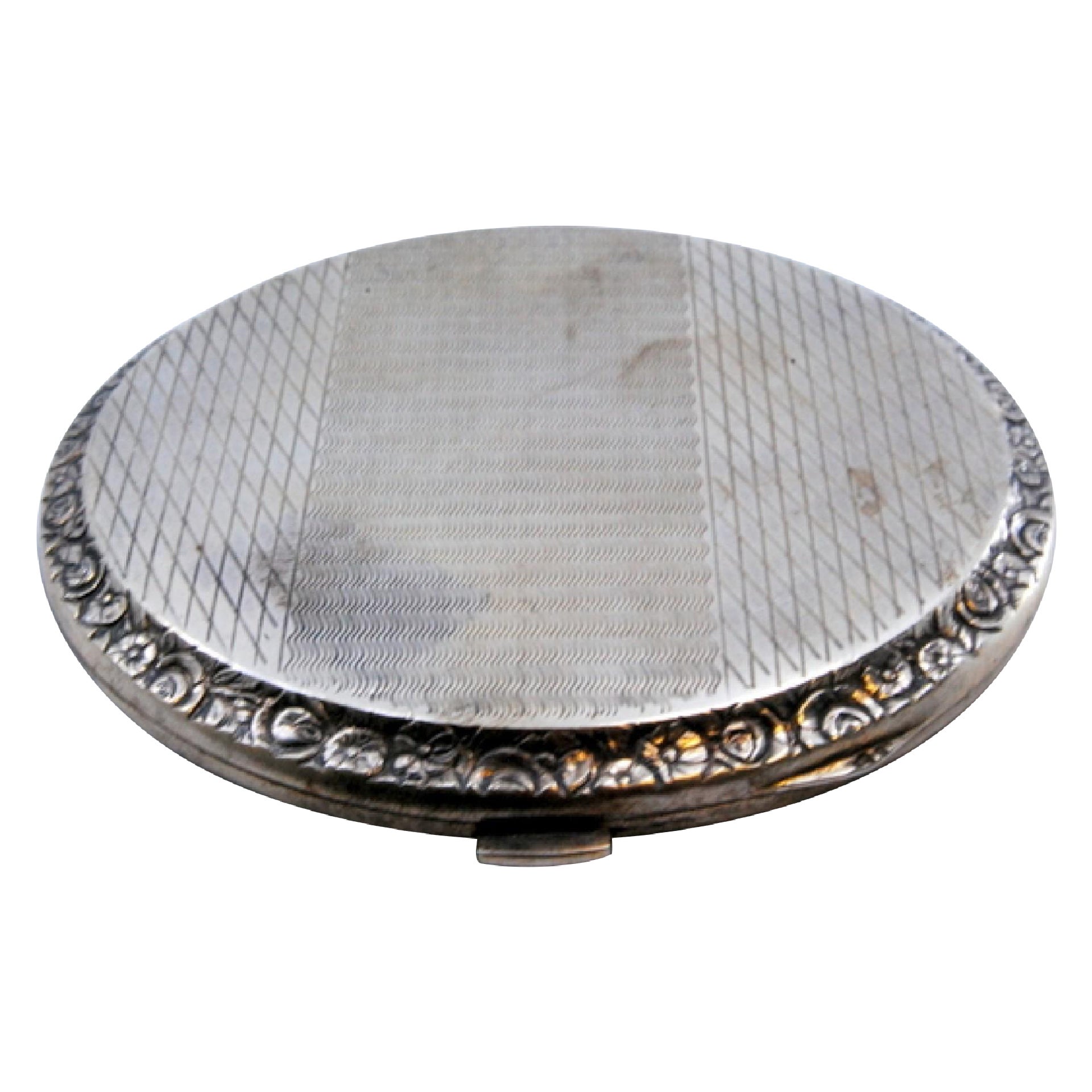 Toiletry box in silver guilloche on both sides with mirror inside